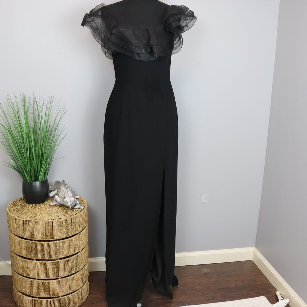 Aidan Mattox Gown 4 Black Womens Tulle Ruffle Off Shoulder Formal Dress